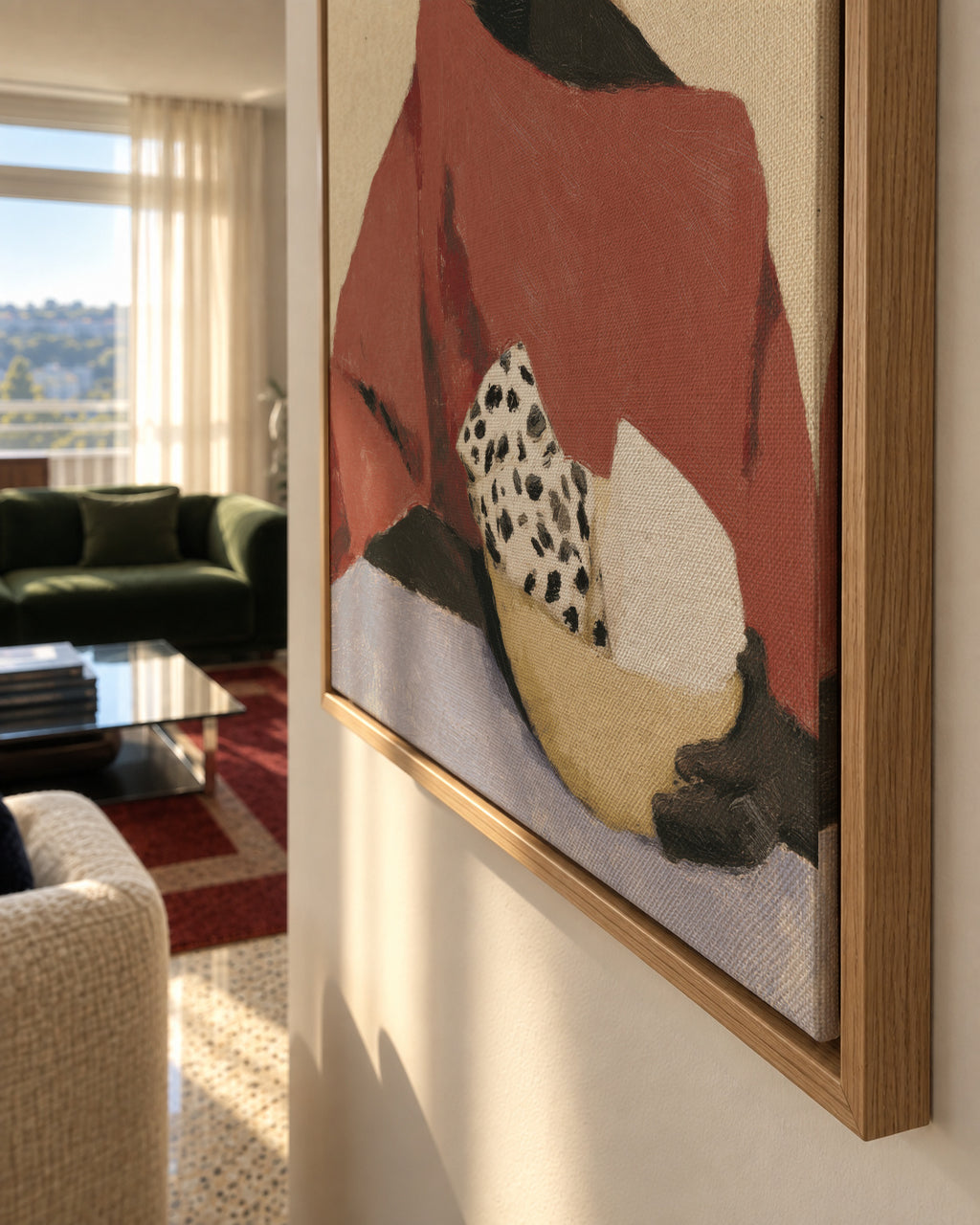 Lady with Bowl - Framed canvas detail