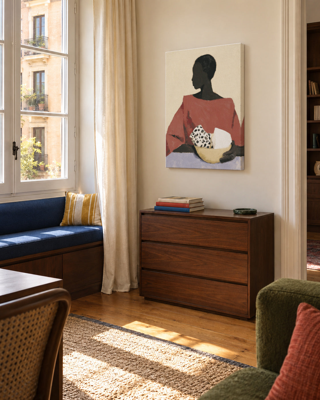 Lady with Bowl - Unframed canvas in an interior