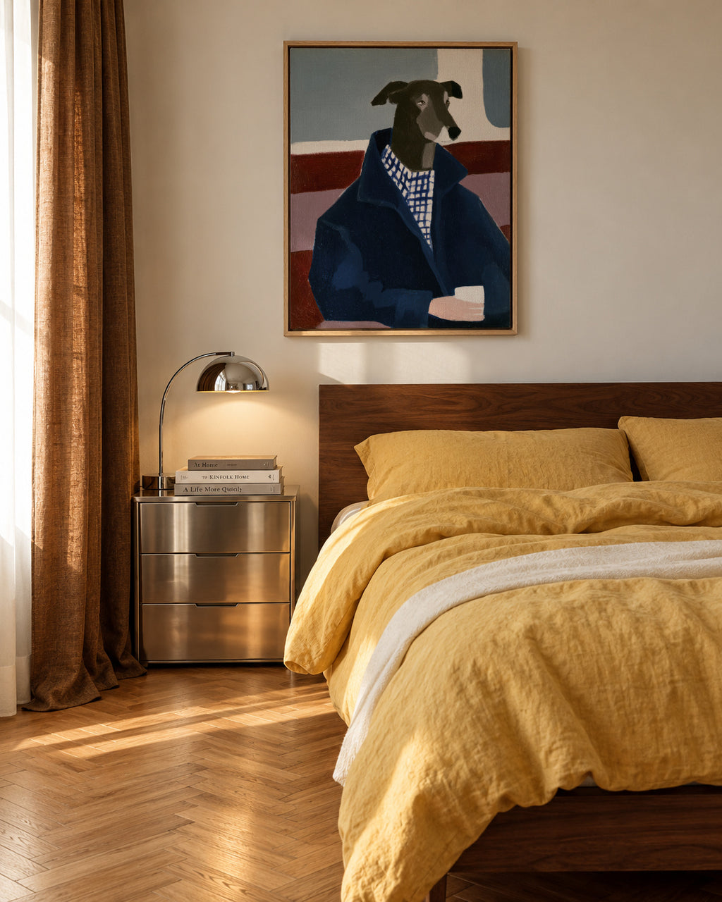 Greyhound in Blue - Framed canvas in an interior