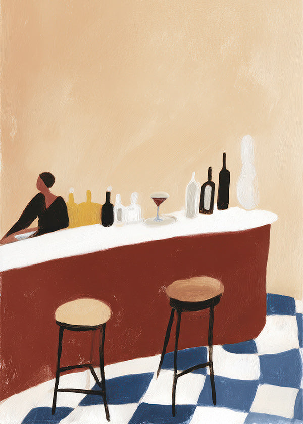 Cuadro de cocina con barra y copas