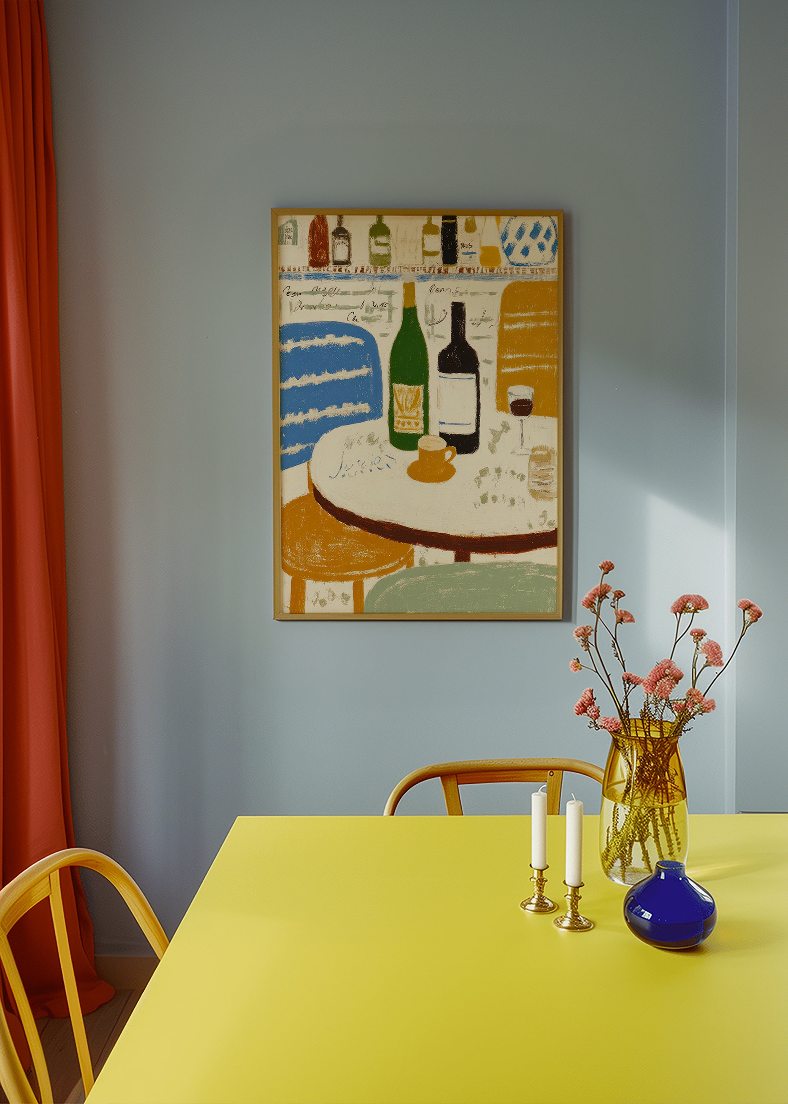 Cuadro de cocina con botellas y taza bistró – Product1