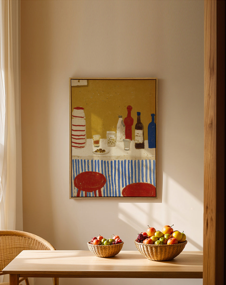 Blue Striped Bar - Framed canvas in an interior