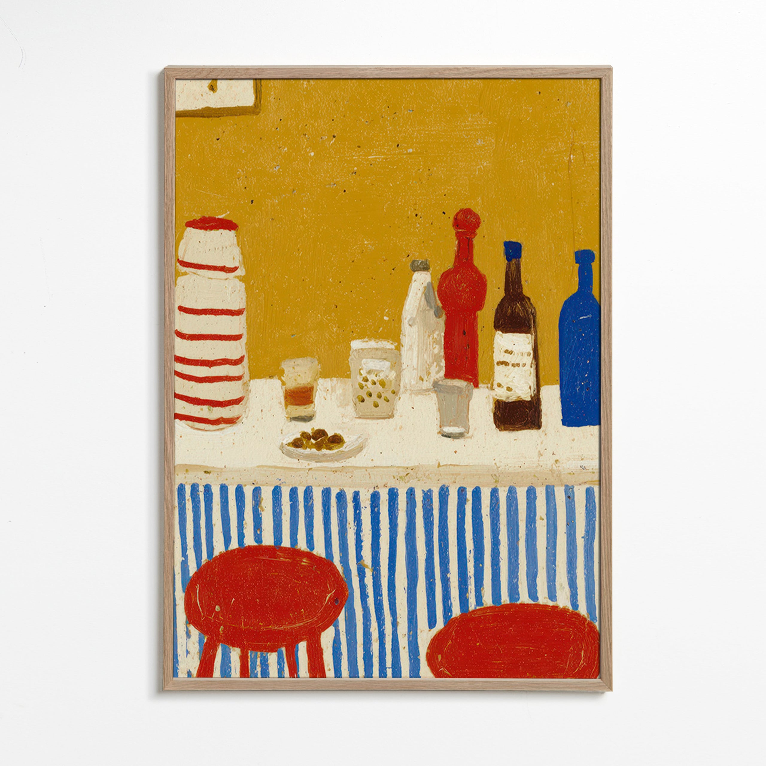 Cuadro de cocina: bodegón de barra con rayas azules – Oak Frame