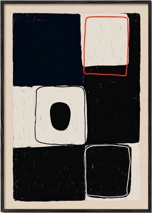 Cuadro geométrico con bloques y trazo rojo – Black Frame