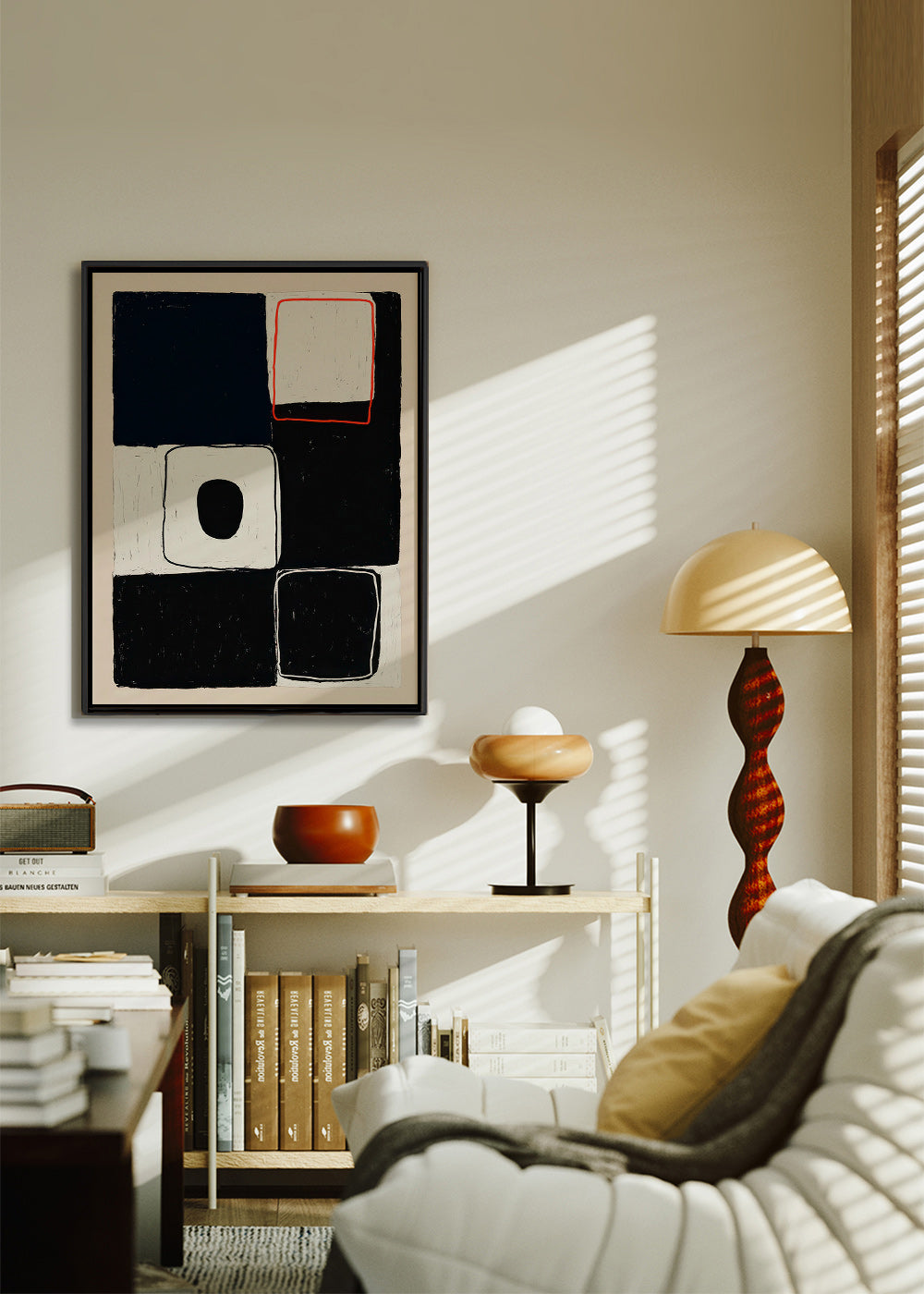 Cuadro geométrico con bloques y trazo rojo – Canvas1