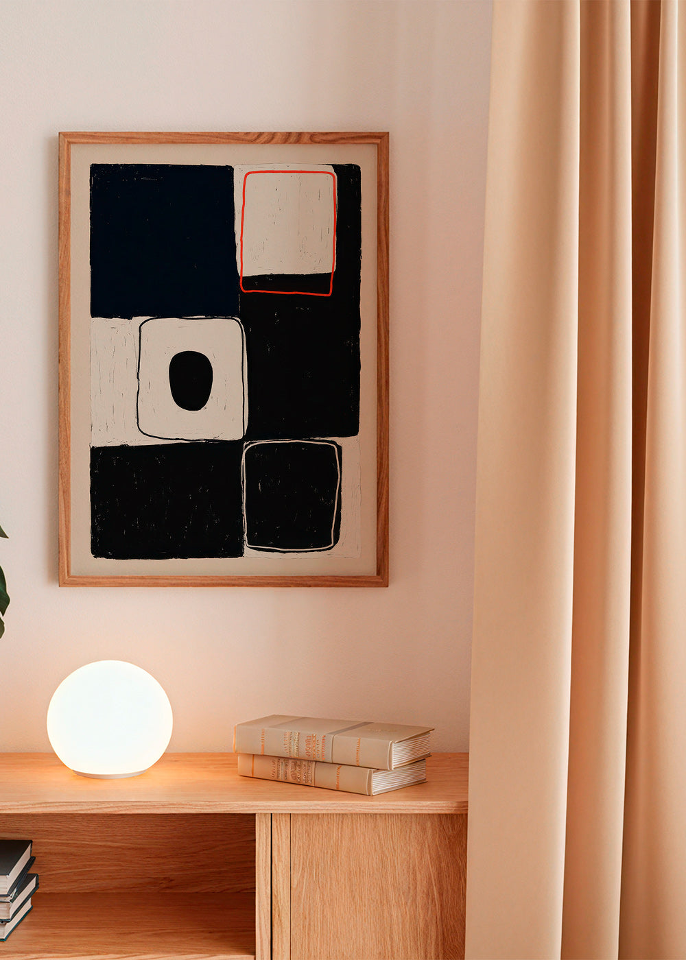 Cuadro geométrico con bloques y trazo rojo – Product1