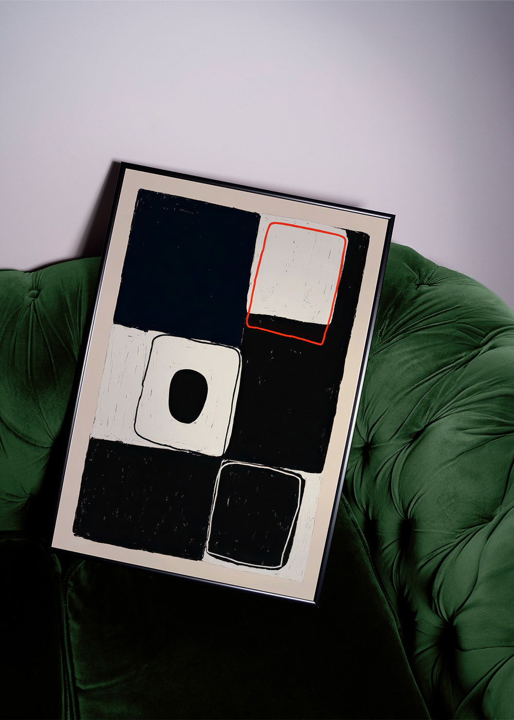 Cuadro geométrico con bloques y trazo rojo – Product2