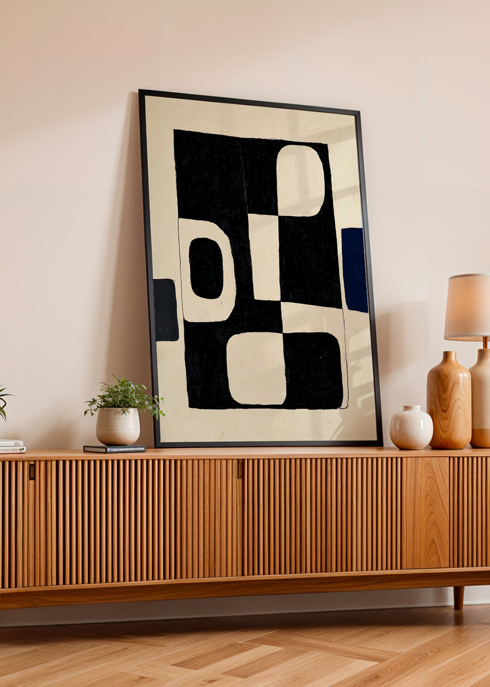 Cuadro geométrico de bloques negros con negativos curvos – Product3