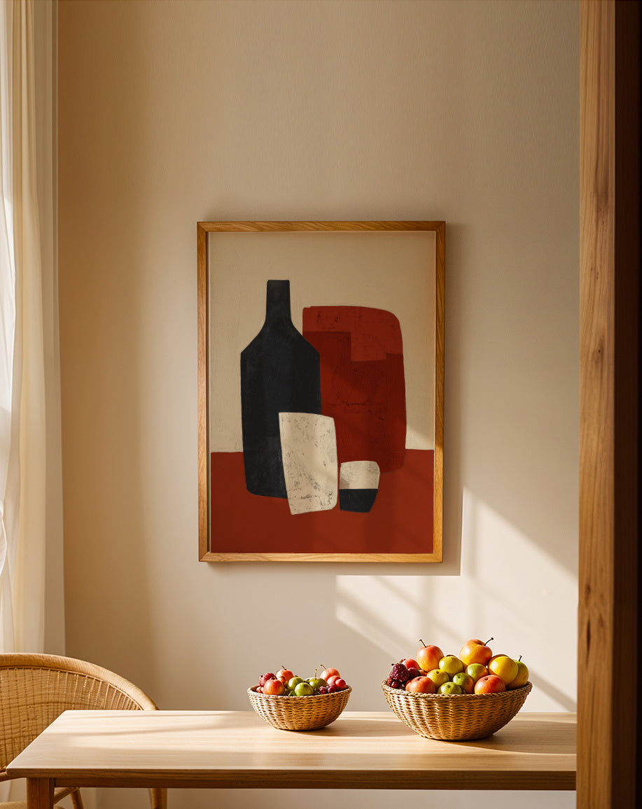 Red Wine Geometry - Framed poster in an interior