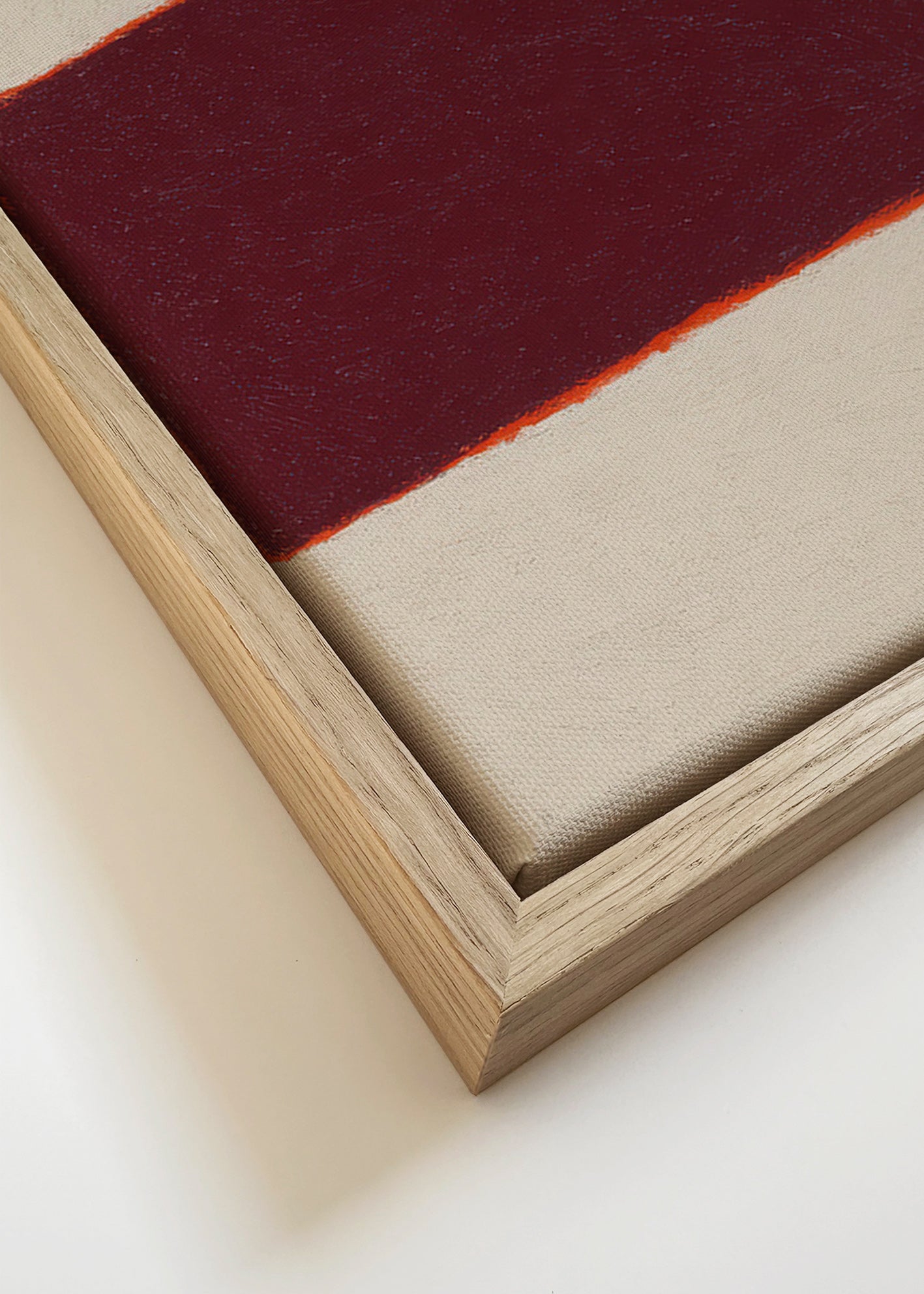 Cuadro abstracto burdeos con bloque geométrico – Canvas detail