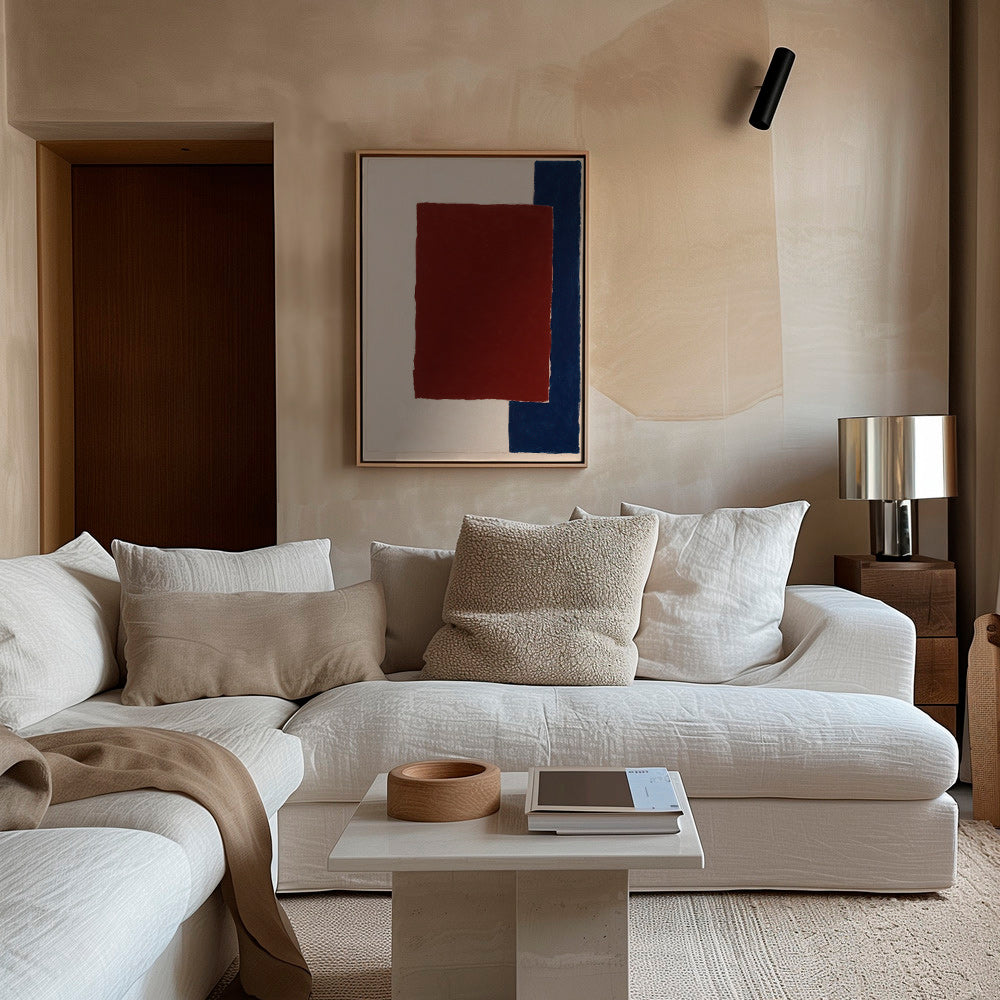 Cuadro abstracto con rectángulo borgoña – Canvas2