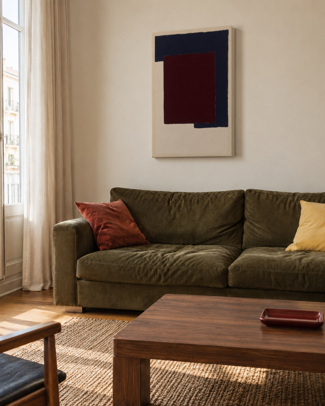 Burgundy Corner IV - Unframed canvas in an interior