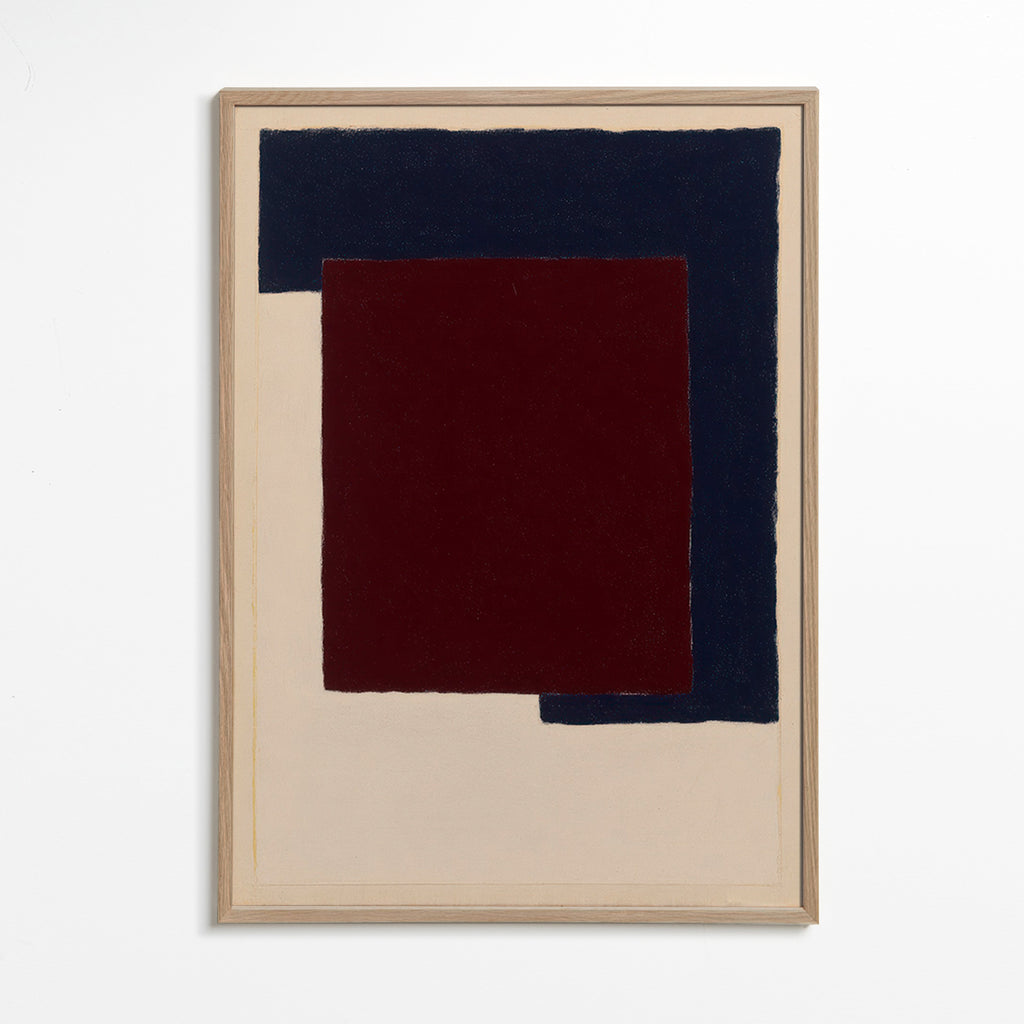 Cuadro abstracto de bloques burdeos y azul – Oak Frame