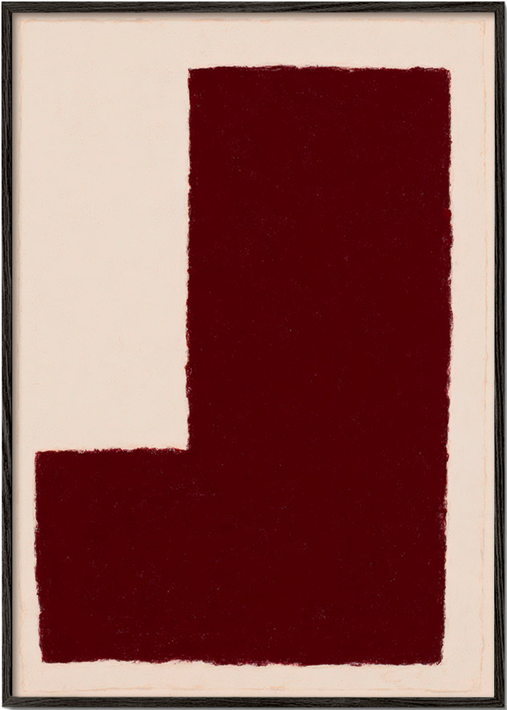 Cuadro abstracto con gran bloque burdeos – Black Frame