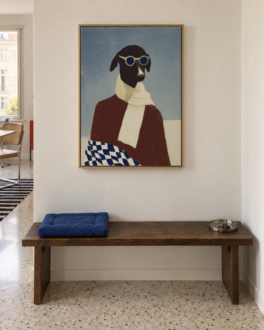 Winter Dog I - Framed canvas in an interior