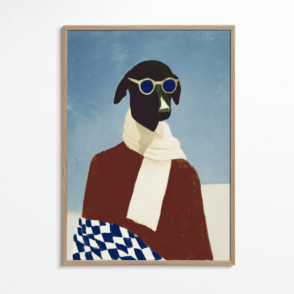 Cuadro perro invernal con bufanda – Oak Frame