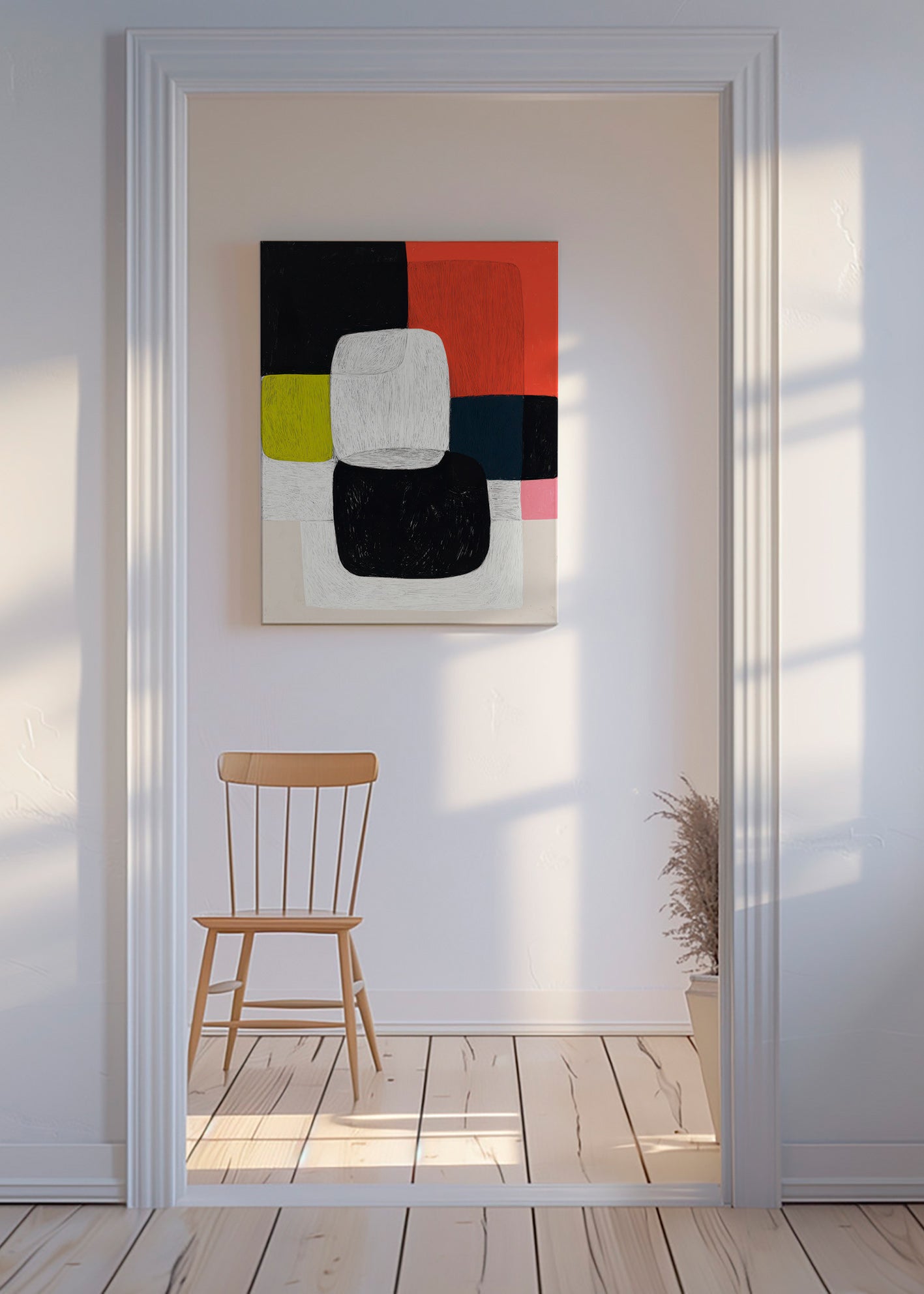 Cuadro geométrico de bloques y textura lineal – Canvas