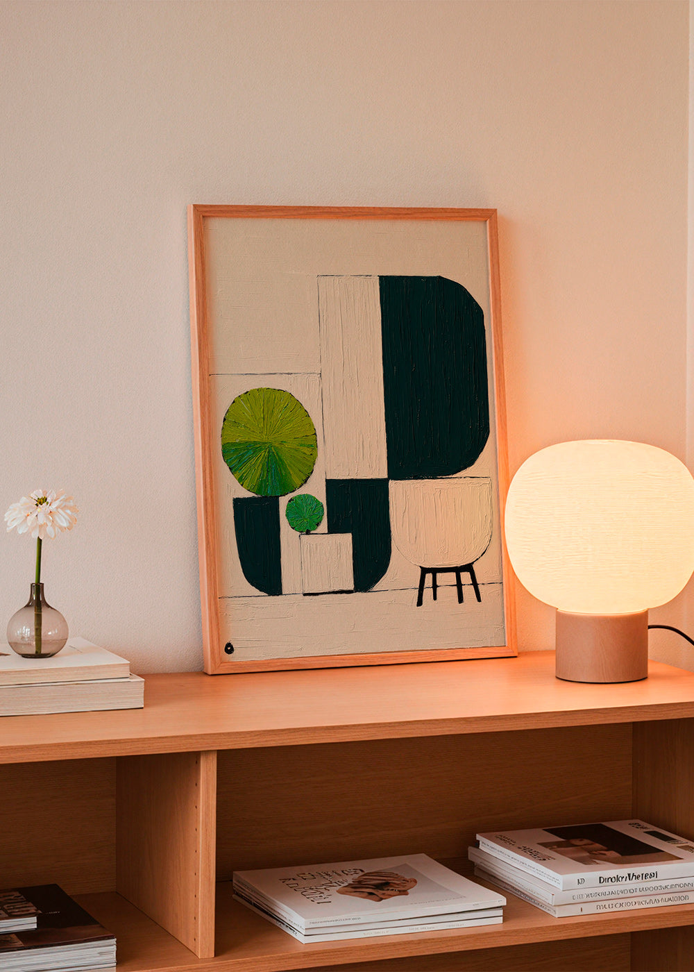 Lámina botánica geométrica con hojas verdes – Product3