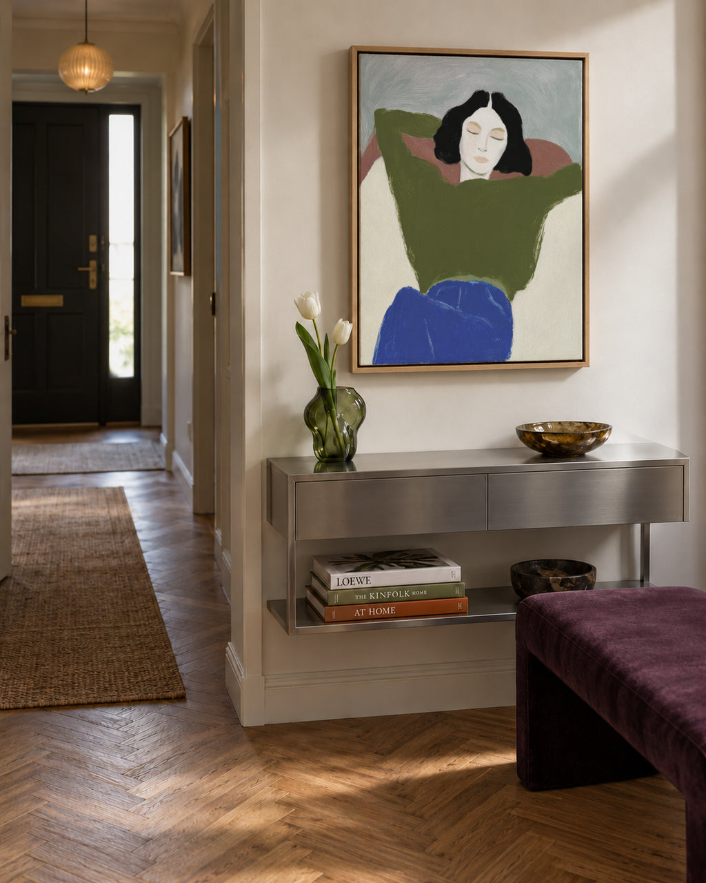 Reclining in Green - Framed canvas in an interior