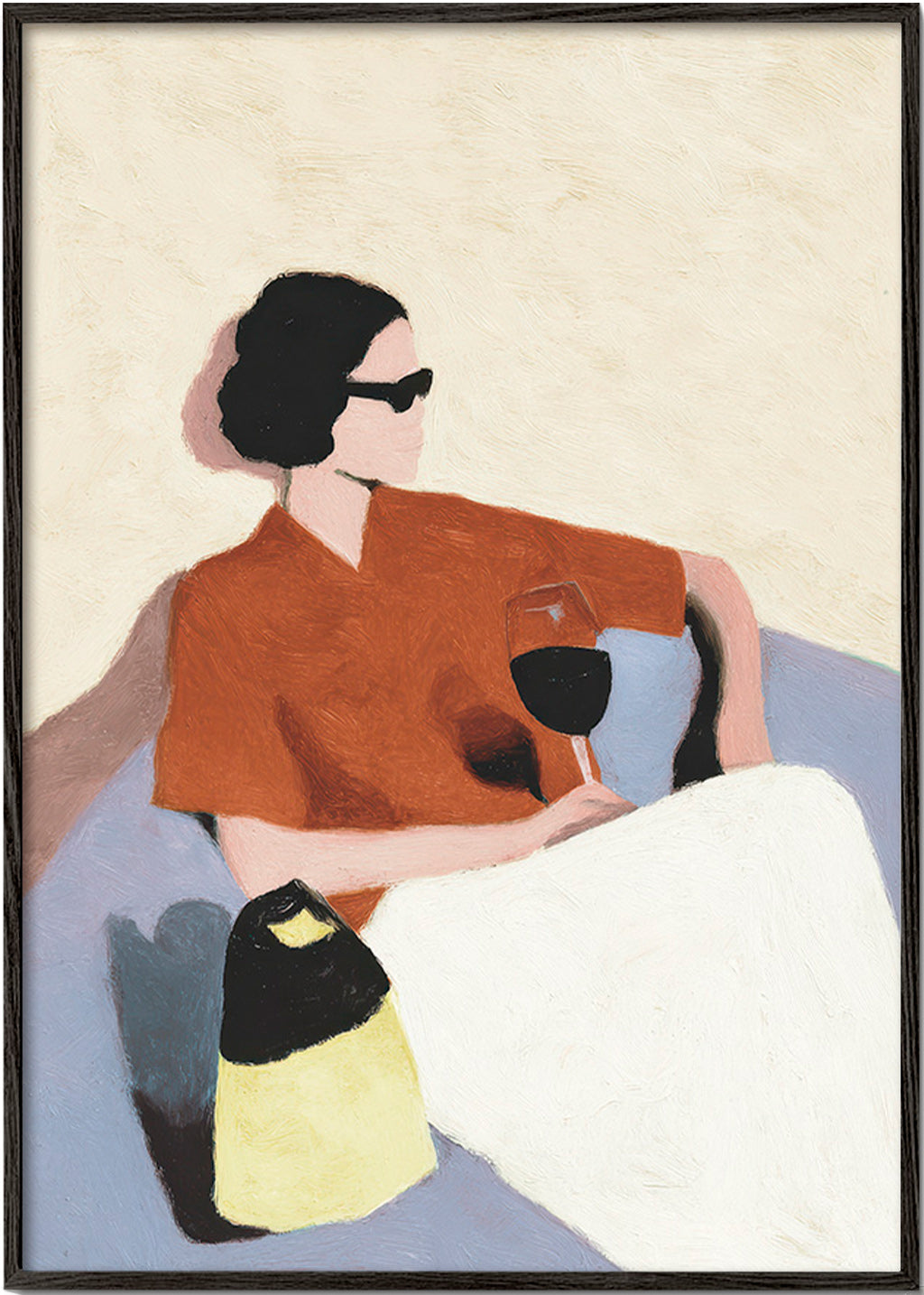 Cuadro de cocina con mujer y copa de vino – Black Frame
