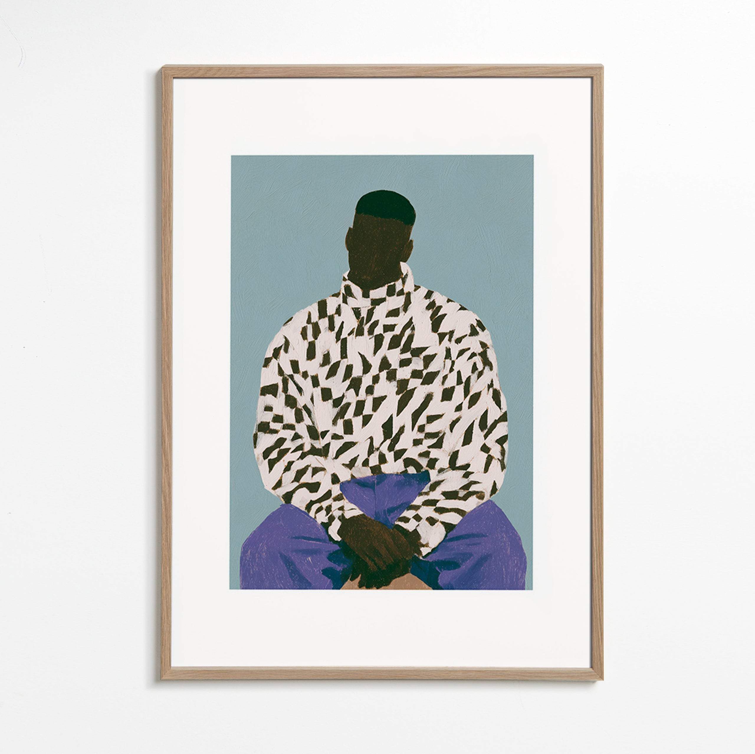 Ilustración figura con camiseta estampada y pantalón morado – Oak Frame