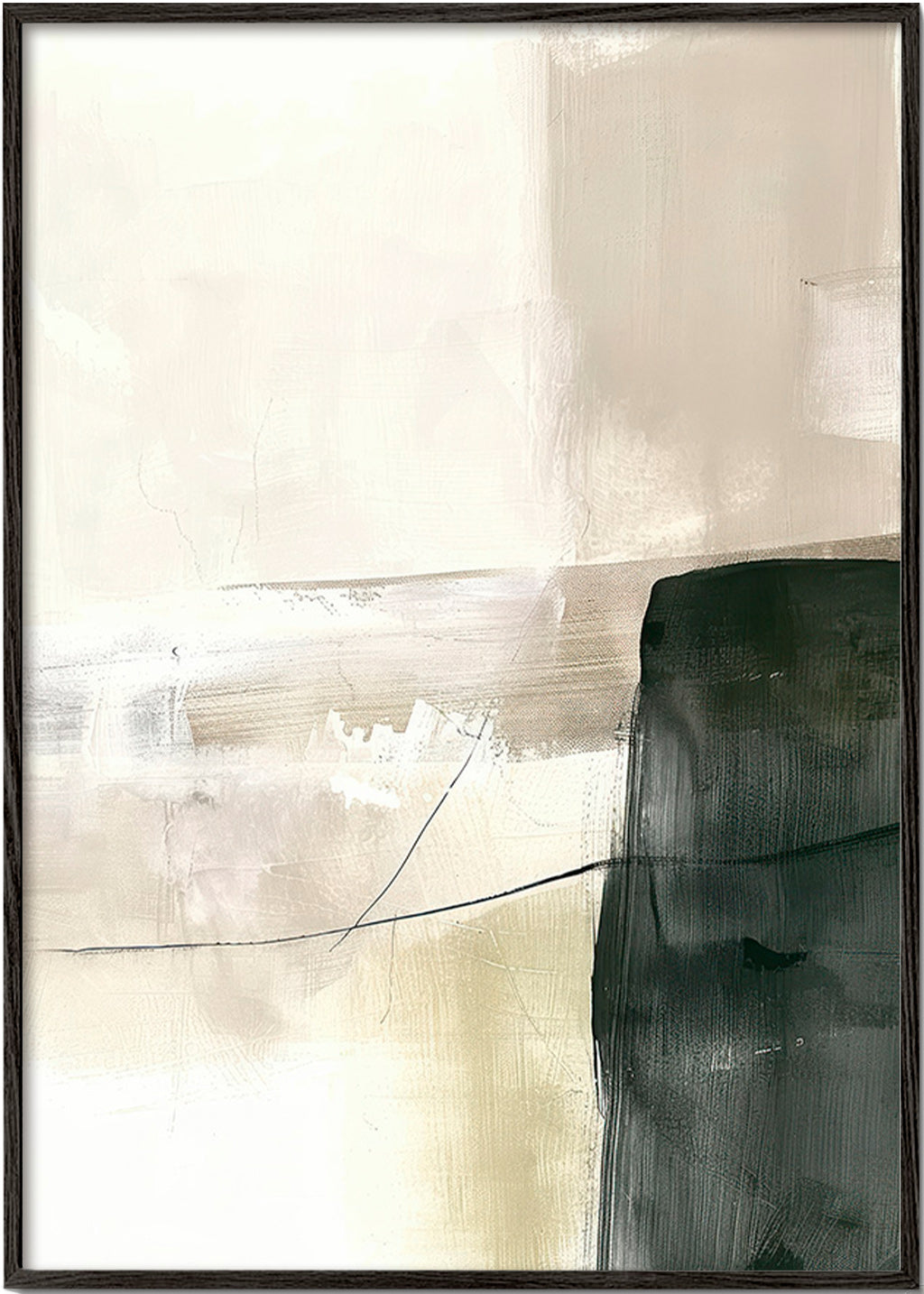 Cuadro abstracto con bloque oscuro y trazos suaves – Black Frame