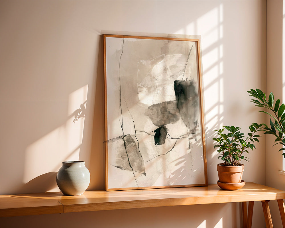 Cuadro abstracto en tinta y lavados beige – Product1