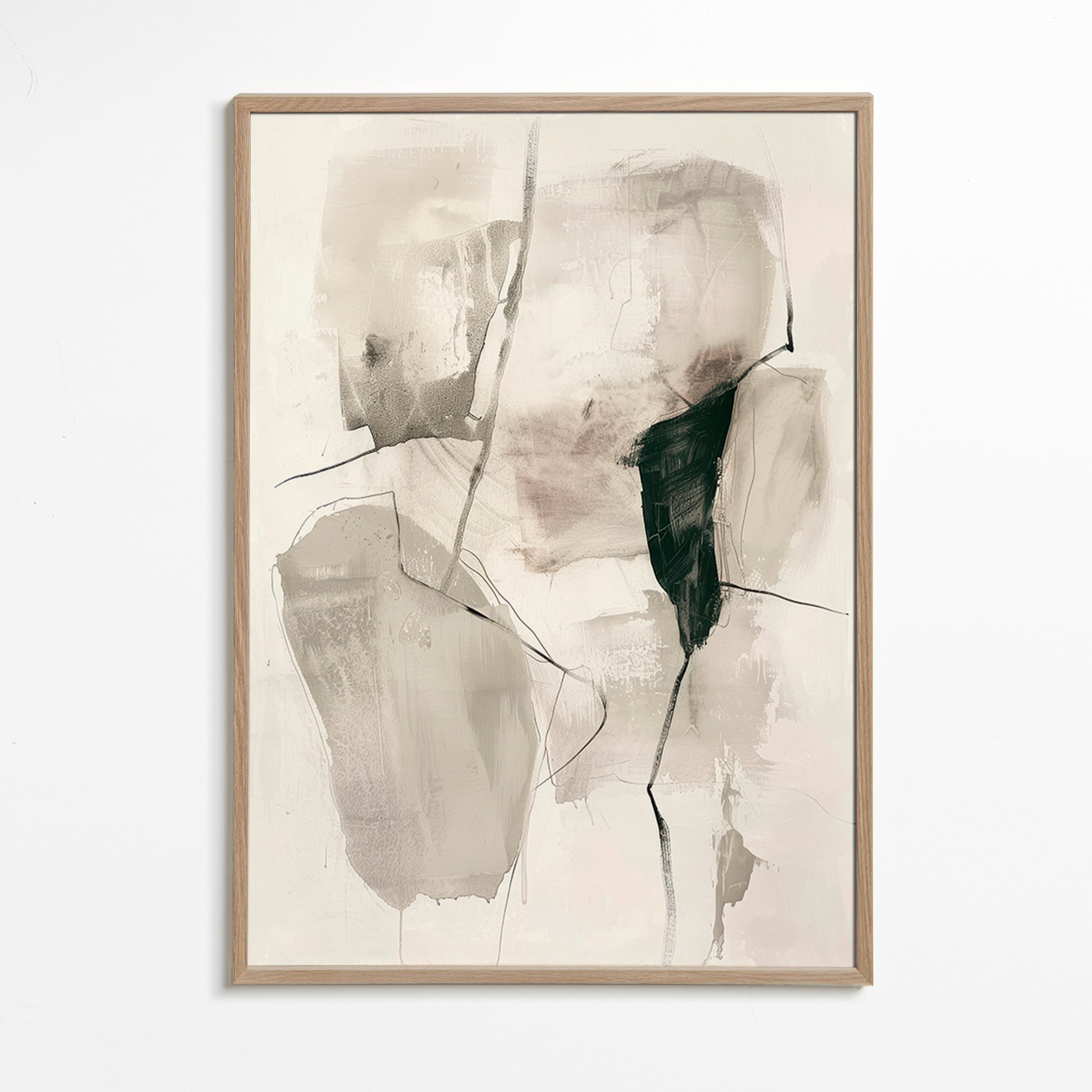 Cuadro abstracto en tinta y tonos neutros – Oak Frame