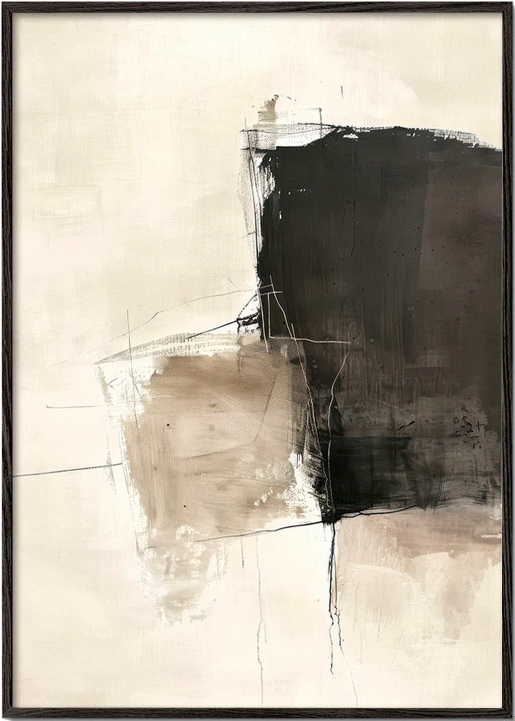 Cuadro abstracto con contraste oscuro y arenas – Black Frame
