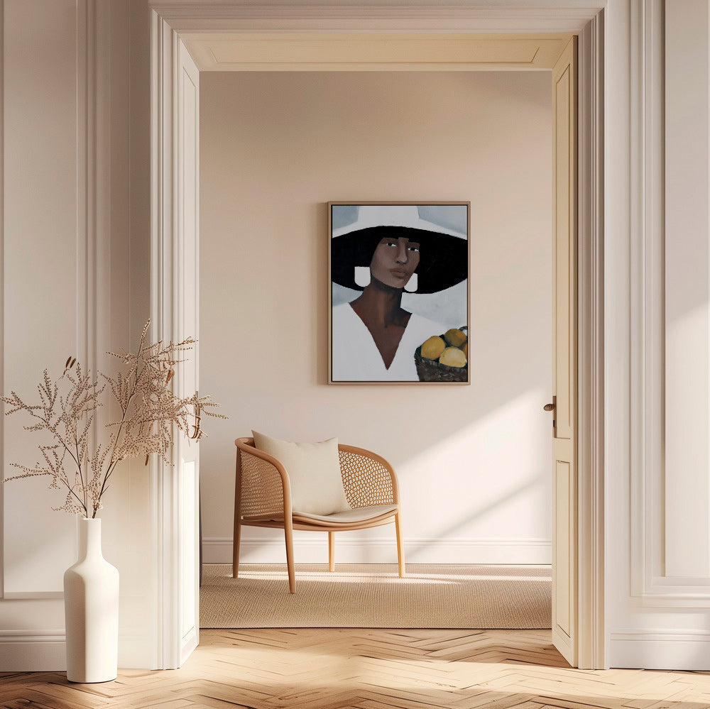 Cuadro de cocina: mujer con sombrero y limones – Canvas2