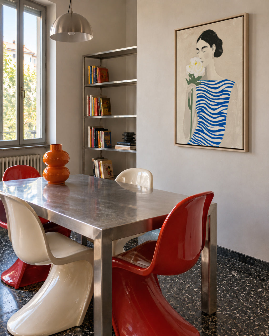 Blue Waves Dress - Framed canvas in an interior