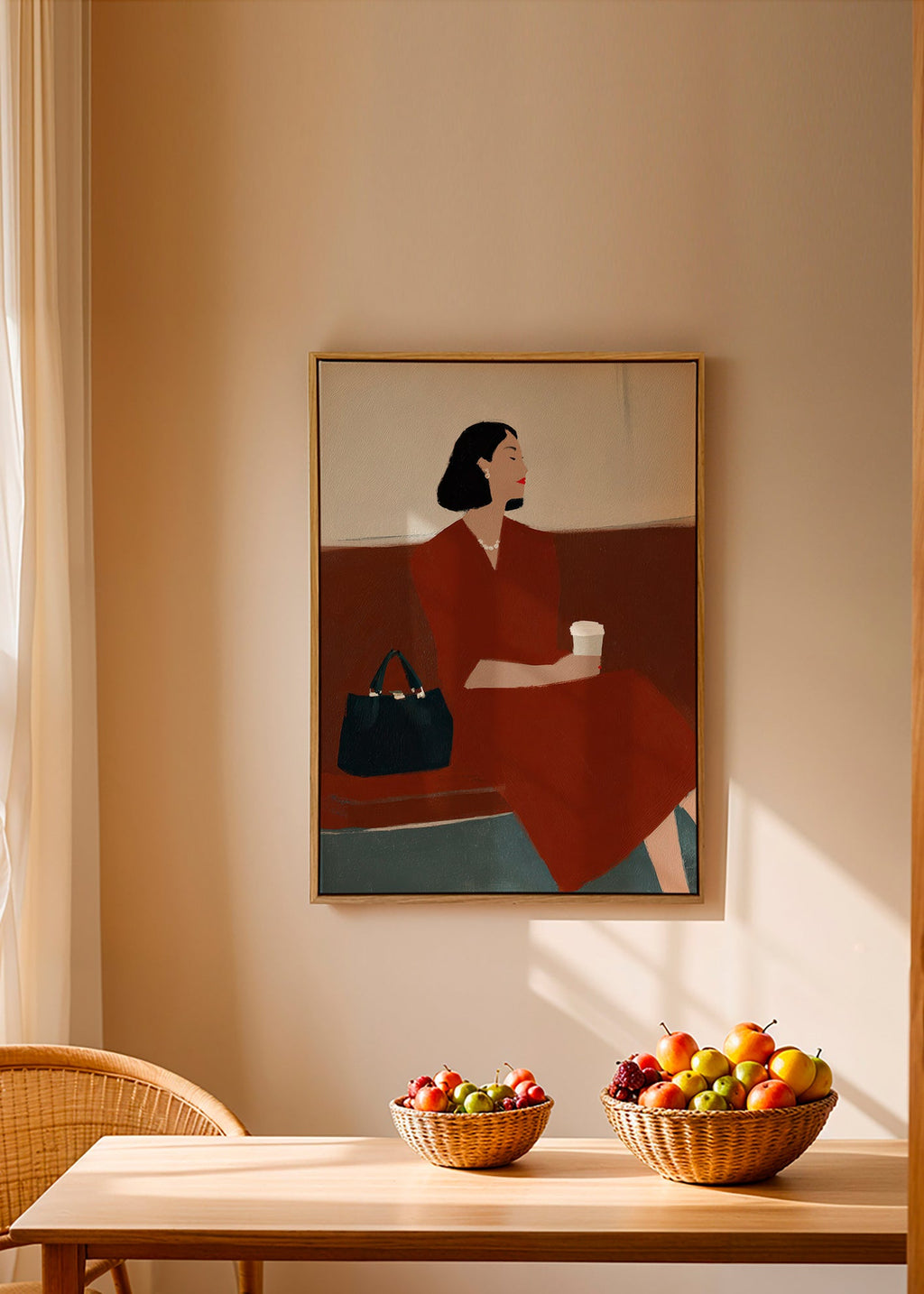 Cuadro de cocina: mujer con café y bolso – Canvas2