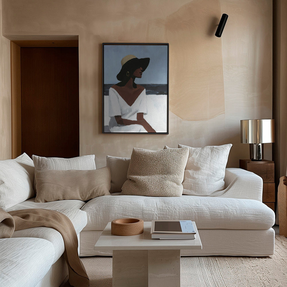 Cuadro de paisaje con figura femenina y sombrero – Canvas2