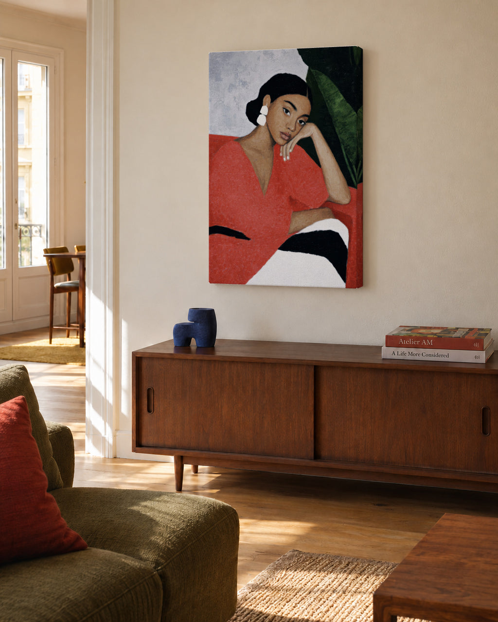 Red Dress Reflection - Unframed canvas in an interior