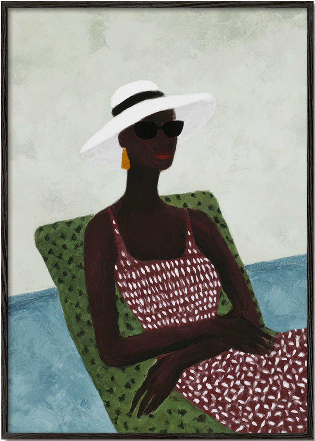 Ilustración elegante con figura reclinada y sombrero – Black Frame