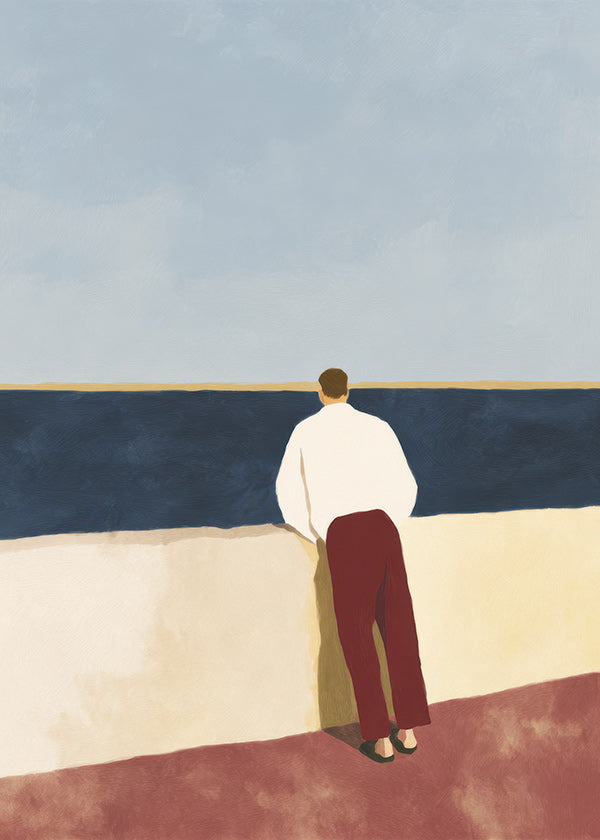 Cuadro de paisaje con figura mirando al mar