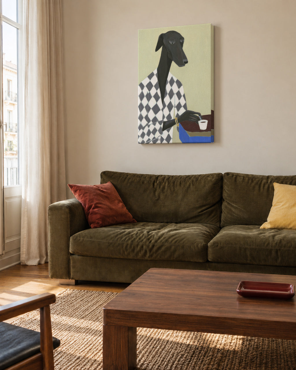 Coffee Dog II - Unframed canvas in an interior