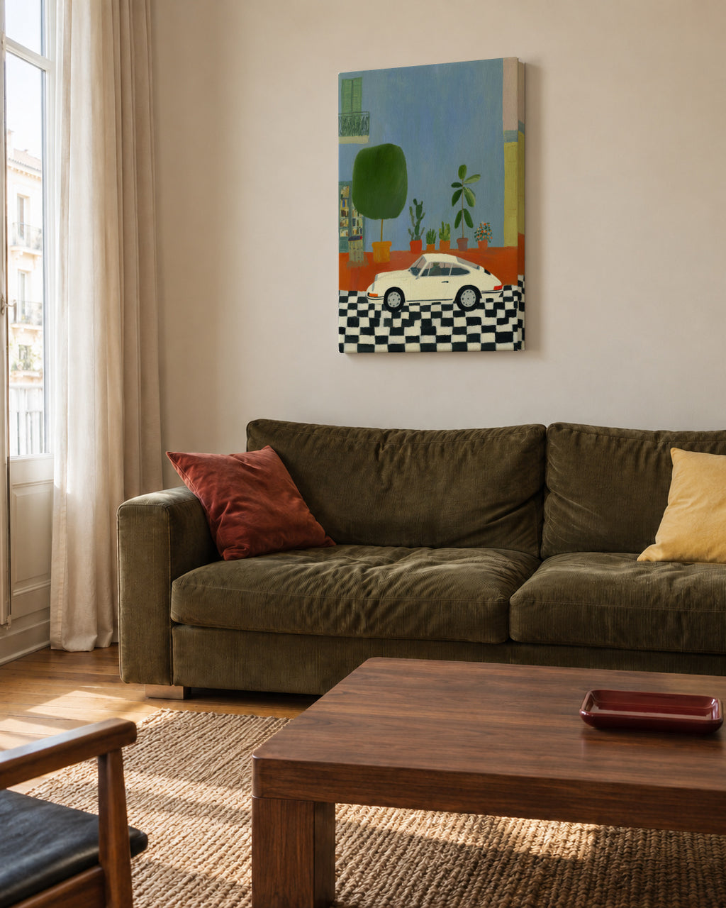 Porsche at Dusk - Unframed canvas in an interior