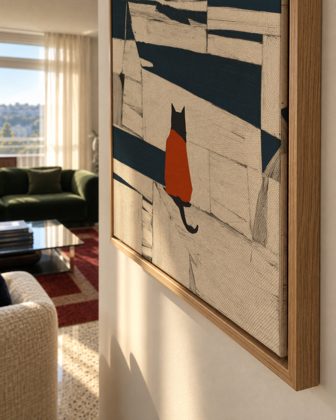 Red Cat at the Harbor - Framed canvas detail