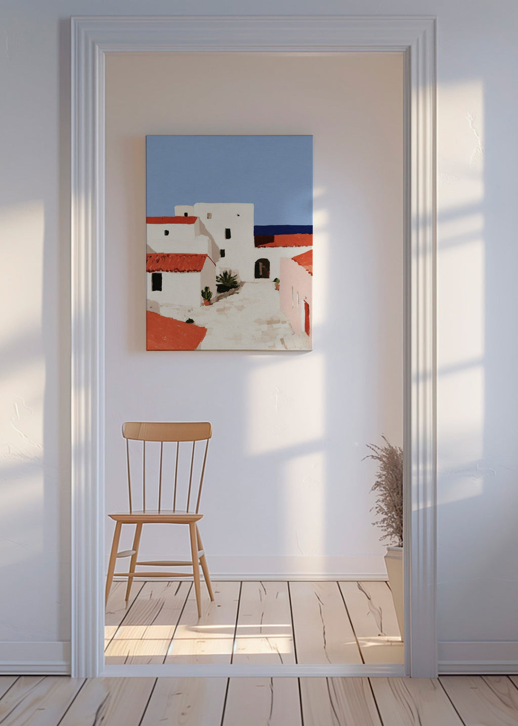 Cuadro de paisaje mediterráneo con tejados rojos – Canvas