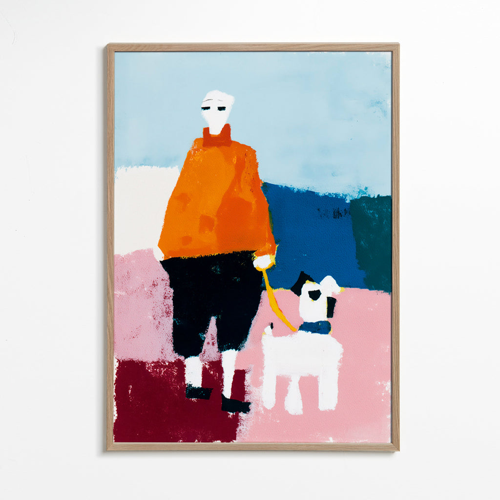 Ilustración paseo matutino con perro – Oak Frame