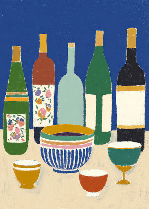 Cuadro de cocina con botellas y cuencos