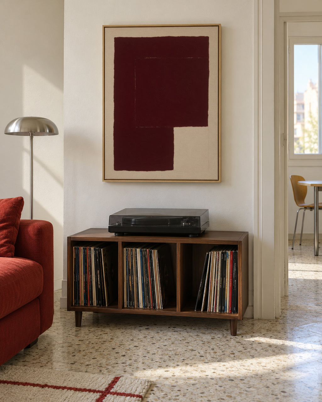 Crimson Structure I - Framed canvas in an interior