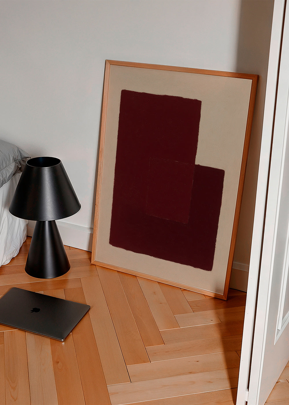 Cuadro abstracto granate con rectángulos superpuestos – Product3