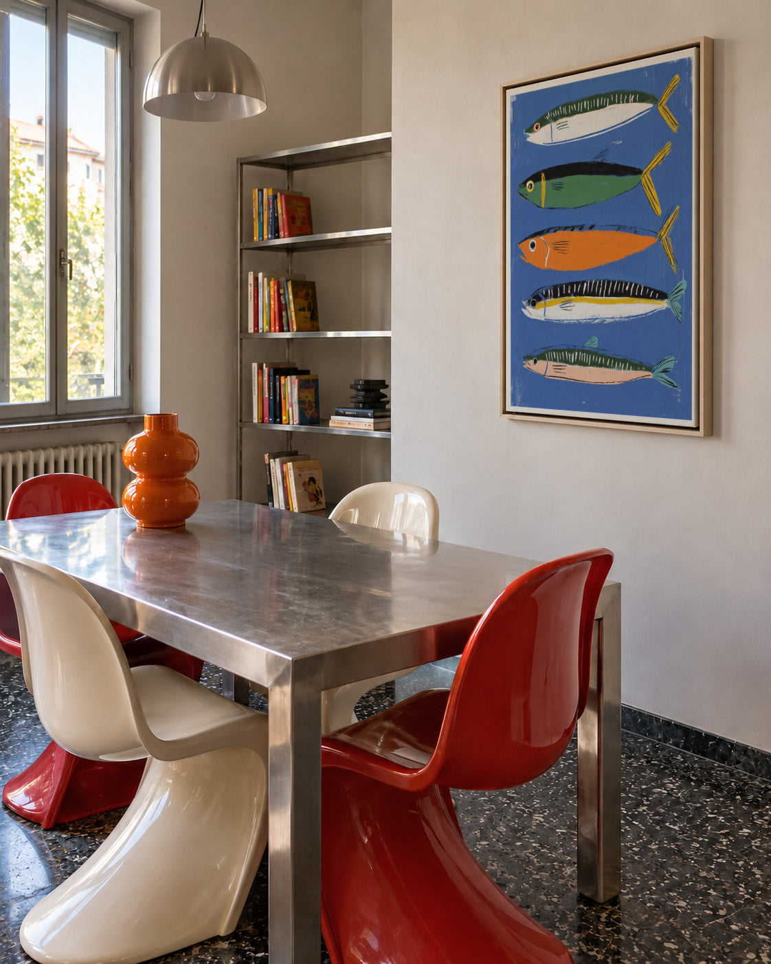 Blue Fish Triptych - Framed canvas in an interior