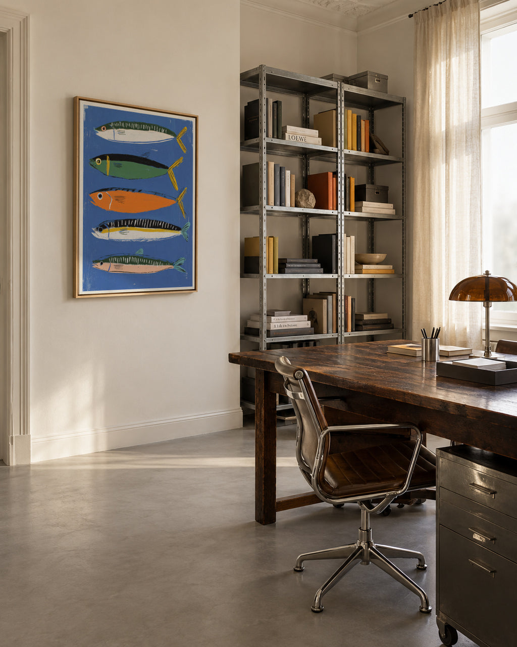 Blue Fish Triptych - Framed canvas in an interior