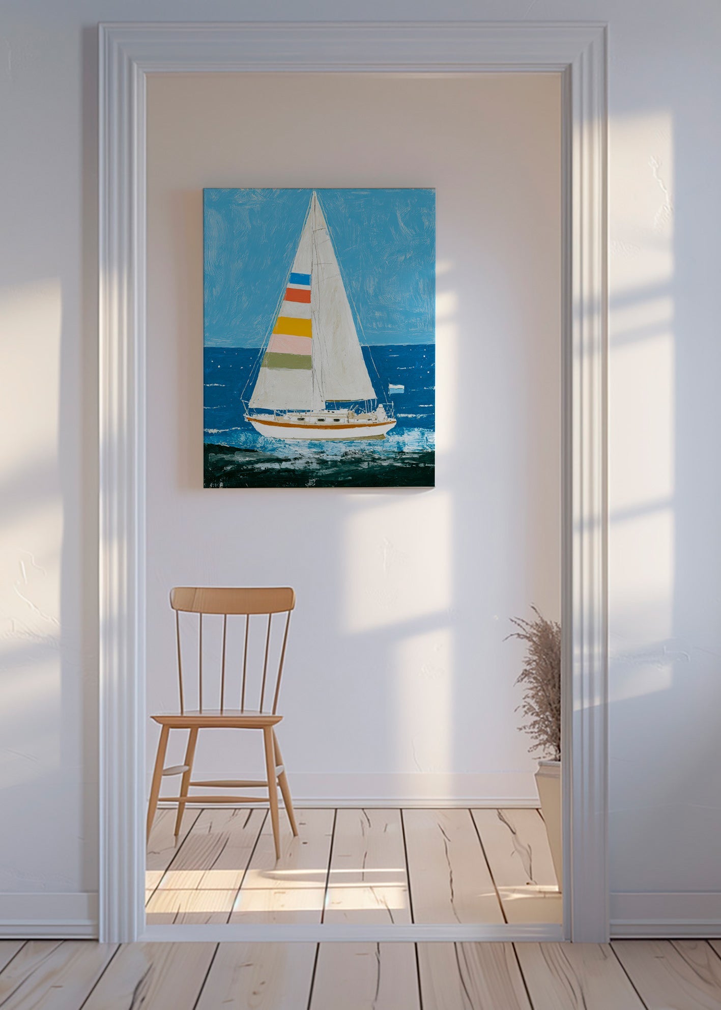 Ilustración: velero con velas de colores – Canvas