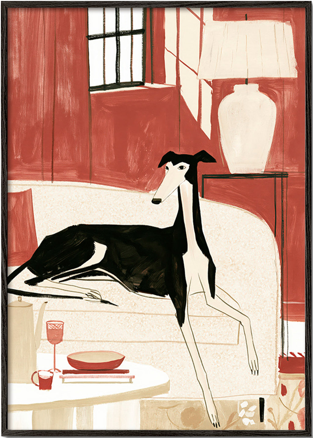 Galgo-Illustration auf Sofa