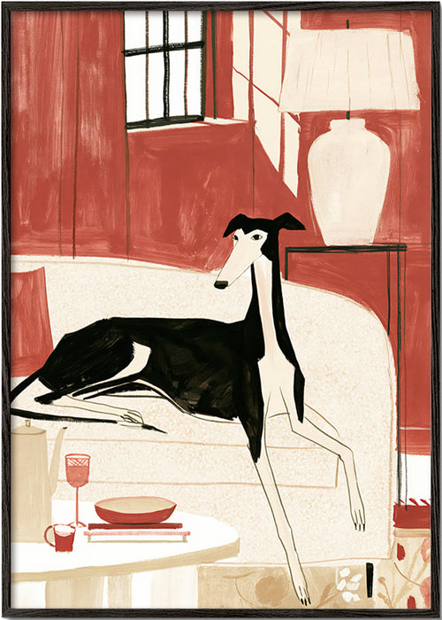 Galgo-Illustration auf Sofa