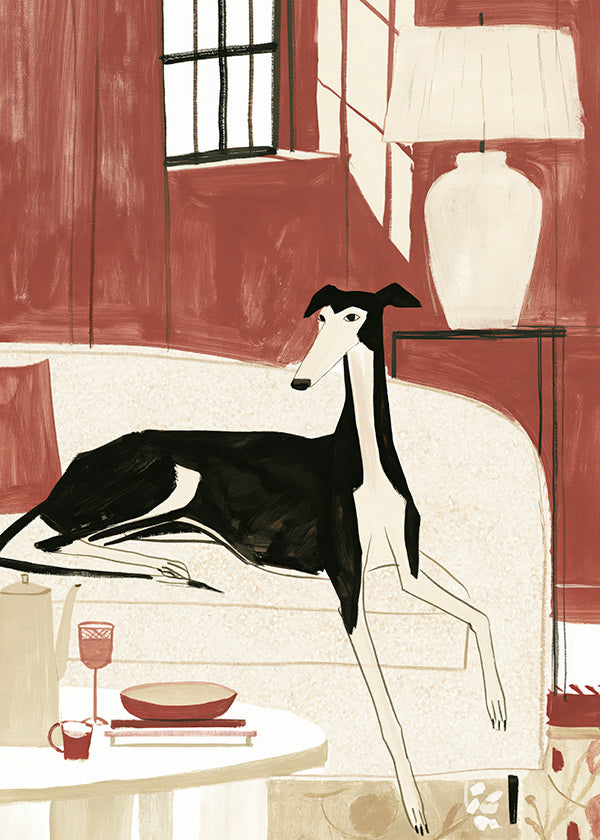 Galgo-Illustration auf Sofa